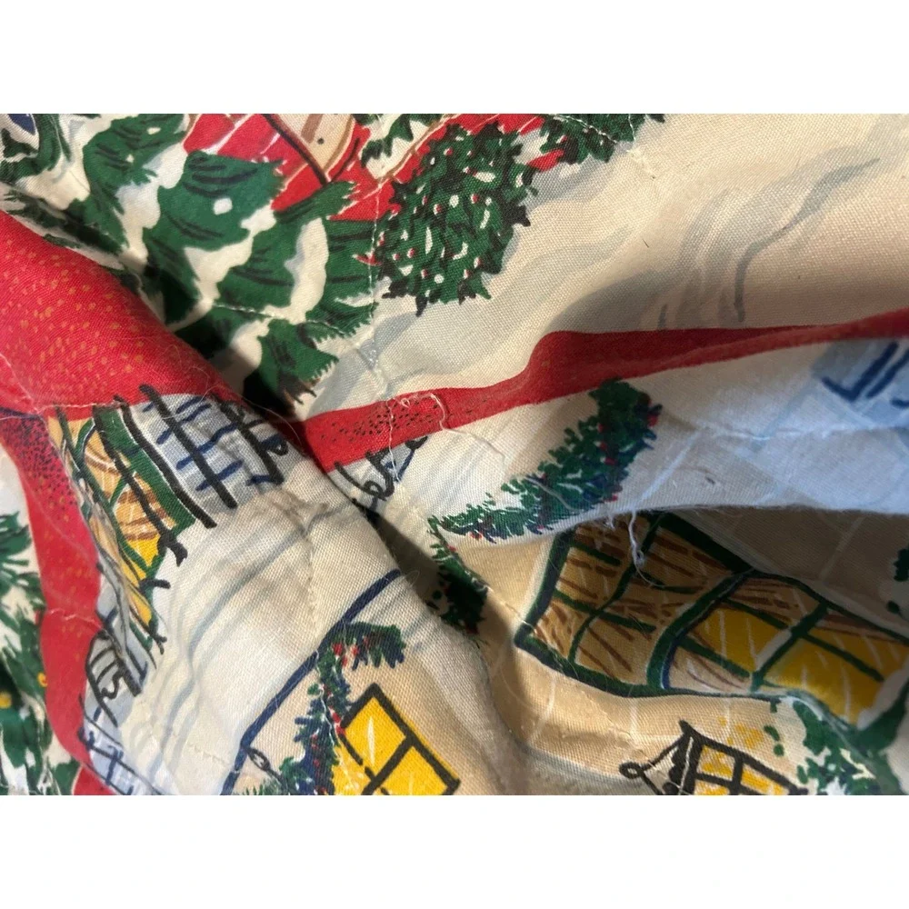 Vintage Christmas Winter Village Quilt Red Blue Green Holiday full comforter